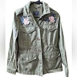 Abercrombie Fitch Safari Jacket Womens S Embroidered Utility Olive Drab Cotton